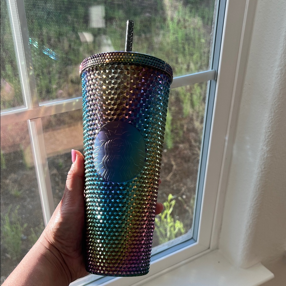 Starbucks Rainbow Iridescent Studded Tumbler with Straw Oilslick